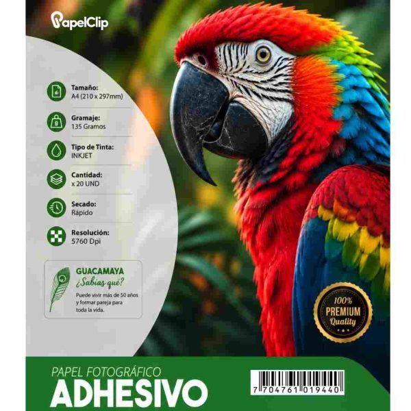 Papel Fotográfico A4 Adhesivo Brillante Inkjet X 20 Und