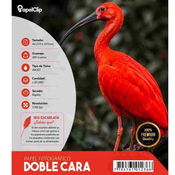 Papel Fotográfico A4 DOBLE CARA Inkjet Alto Brillo 200 Gramos X 20 Und