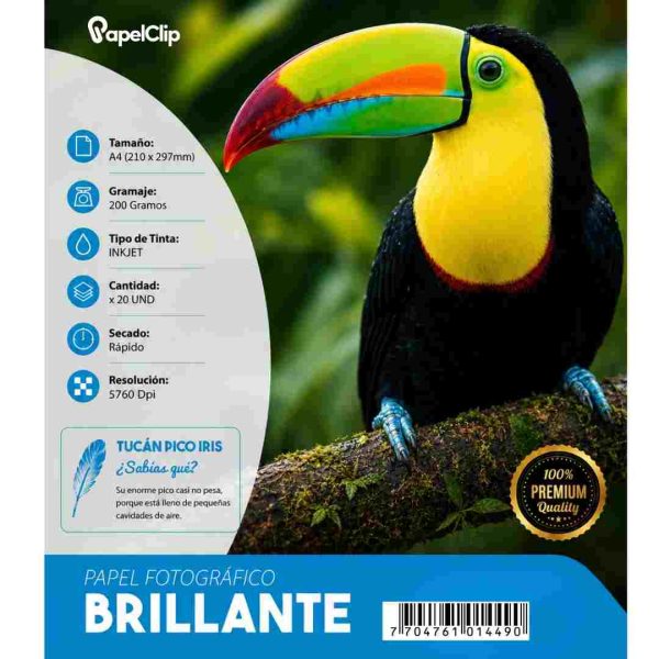 Papel Fotográfico A4 Alto Brillo Inkjet 200 Gramos x 20 Und