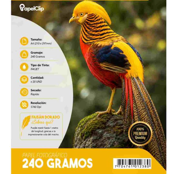 Papel Fotográfico A4 Alto Brillo Inkjet 240 Gramos