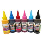 Tinta de sublimación premium CMYK MarcaIdea 100ml usada en impresión sobre mug y camiseta con prensa térmica