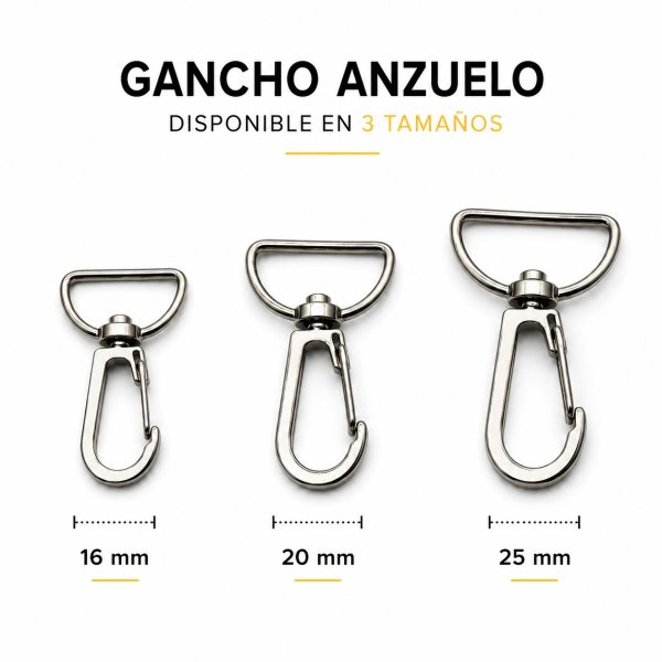 Gancho anzuelo metálico zamak disponible en 16 mm, 20 mm y 25 mm
