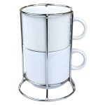 Mug Cerámico 6oz Blanco x 2 und Base Metalica