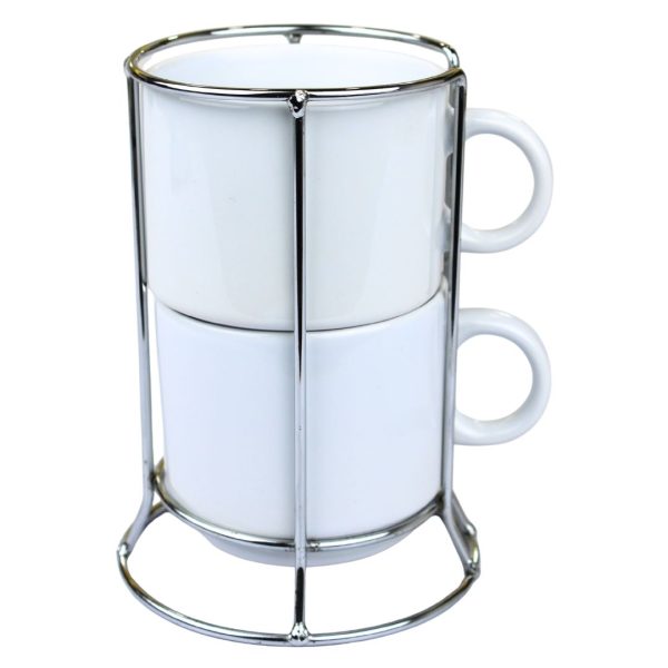 Mug Cerámico 6oz Blanco x 2 und Base Metalica
