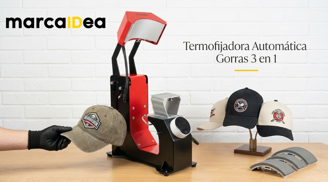 Termofijadora automática para gorras 3 en 1 con resistencias intercambiables