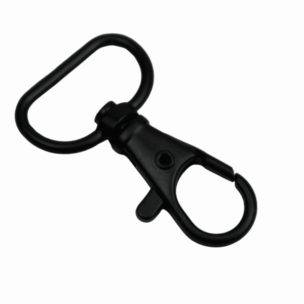 Gancho mosquetón giratorio Zamak negro 20 mm para bolsos y correas